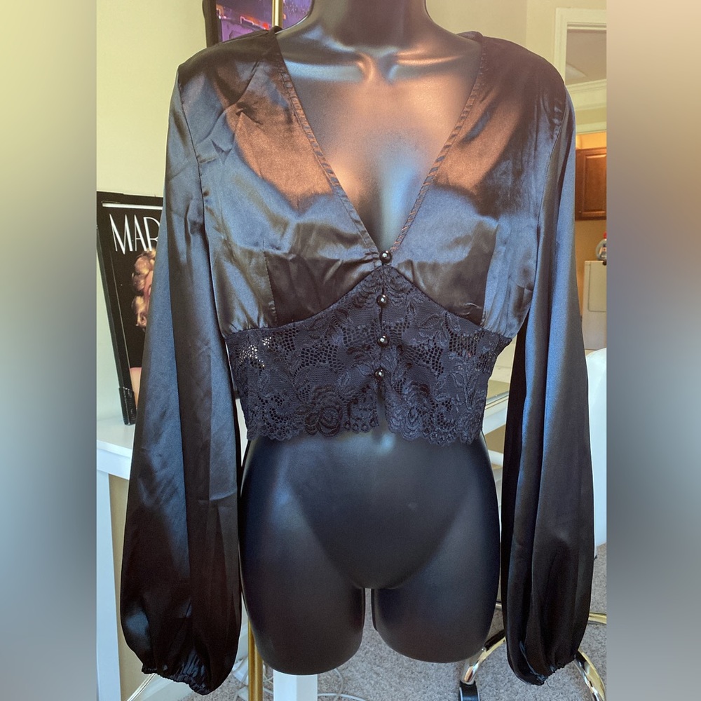 silk/lace button down blouse